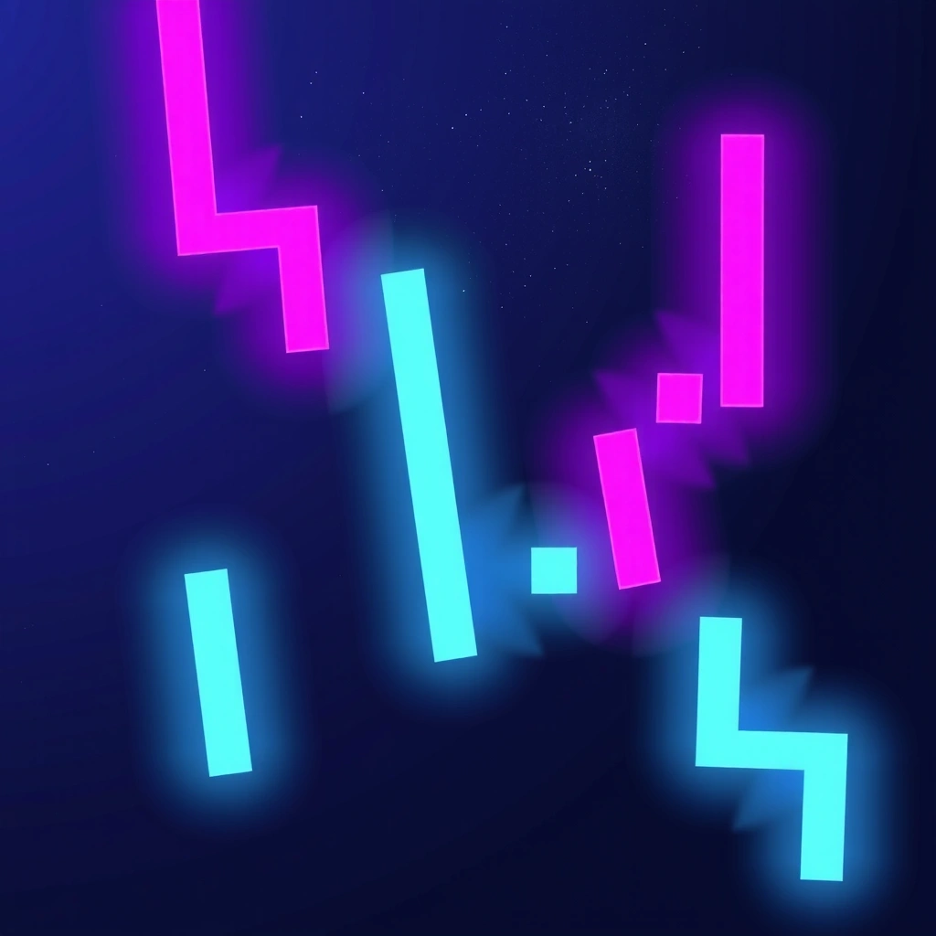 Abstract floating neon trading candlesticks in zero gravity