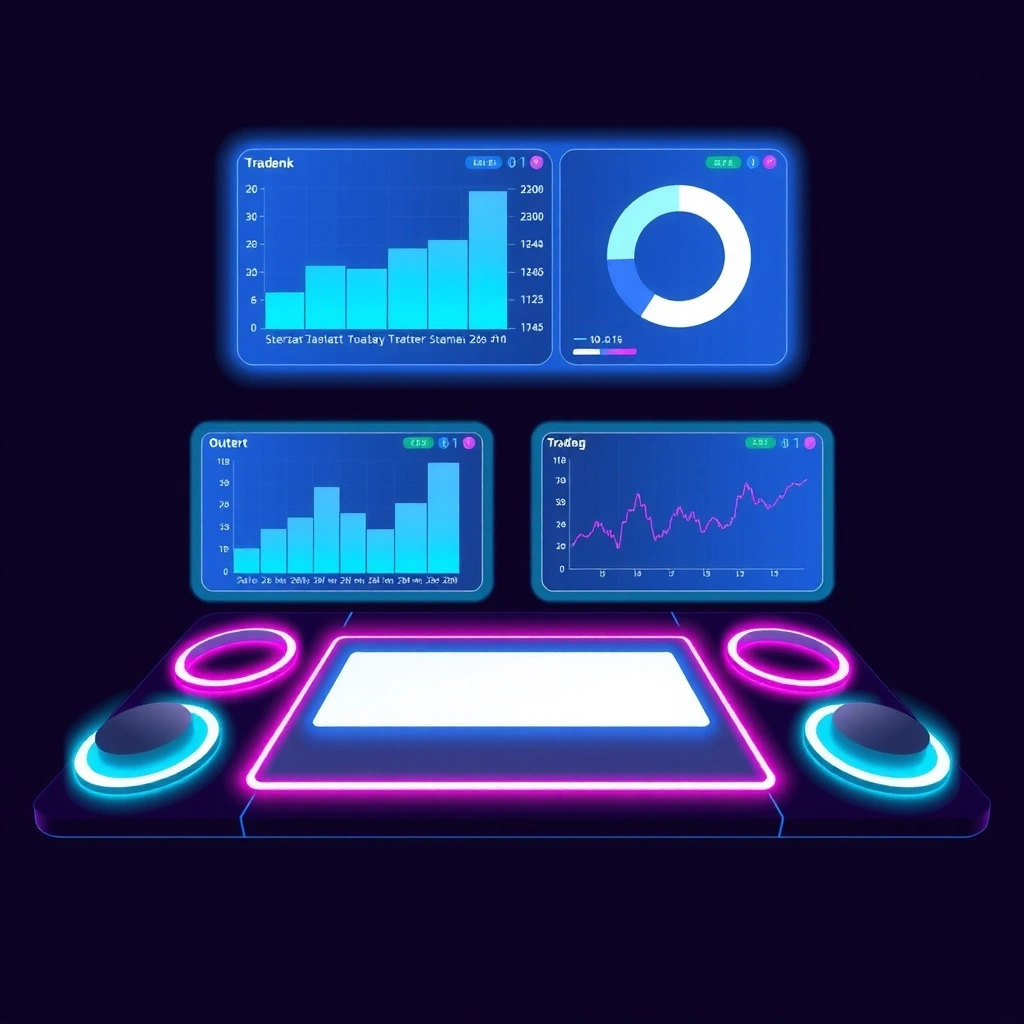 Futuristic trading dashboard in space setting